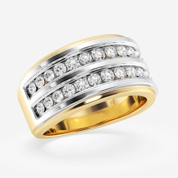 1 1/2 ctw Round Lab Grown Diamond Men's Double Row Channel Set Wedding Band - Picture 4 of 6